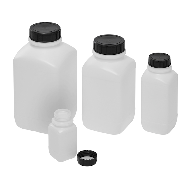 Square bottle natural PE-HD 100 ml, black lid